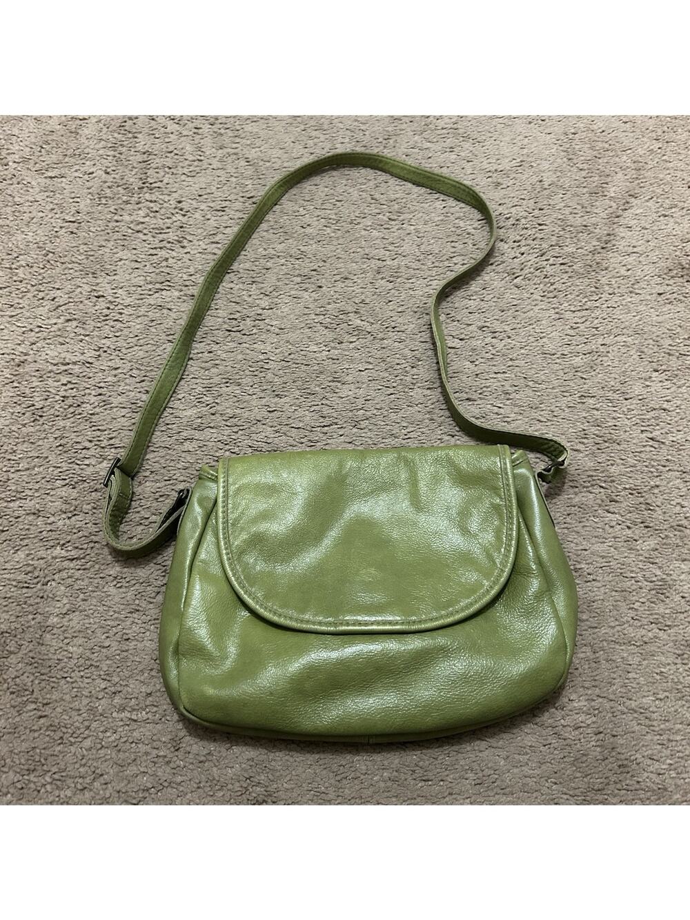 Brynn Capella Womens Purse Crossbody Hobo Olive Green Distressed Leather